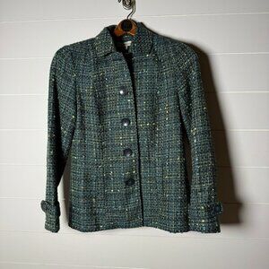 Coldwater Creek Black/Blue/Green Tweed Boucle Blazer Jacket Sz XS